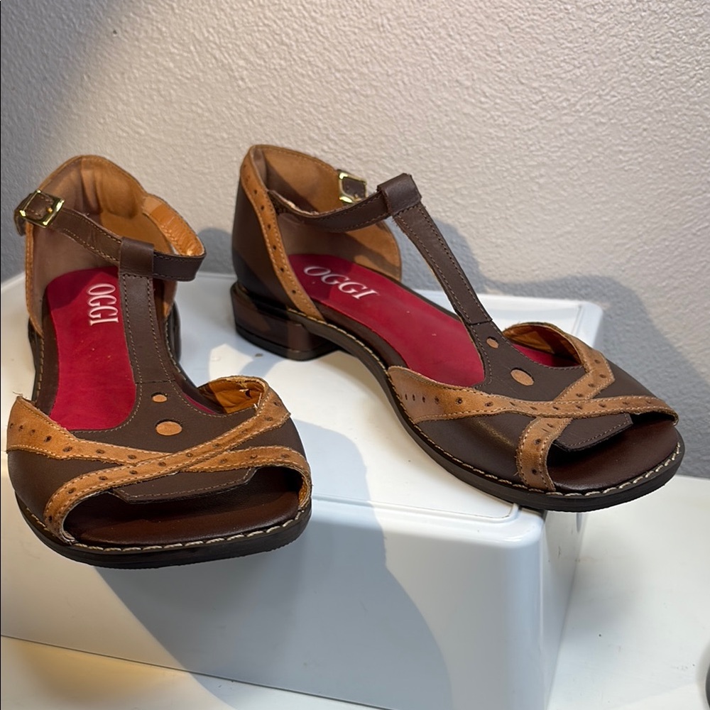 Oggi Brown and Tan Women's Sandals